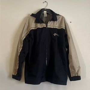 Windbreaker jacket with zip off hood.